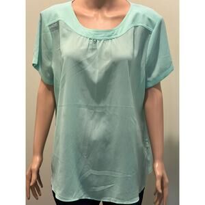 Van Heusen XL Serene Green Gathered Short Sleeve Sheer Top